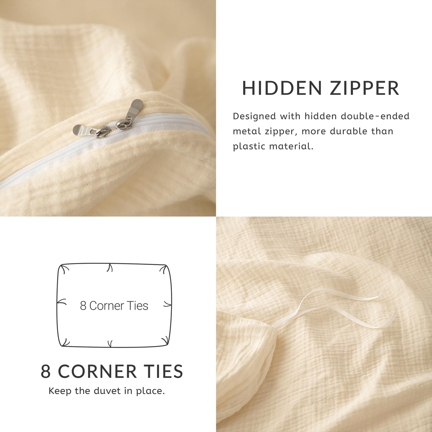 AGSIT Muslin Duvet Cover 100% Washed Cotton, King Size Duvet Cover Set Linen Like, Minimalist Soft Comforter Cover 3 Pieces, Lightweight Gauze Duvet Cover with 2 Pillowcases, 90”x104”, Cream White
