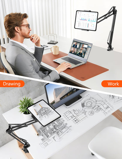 Evekea Tablet Holder for Desk, iPad Stand Phone Holder for Desk, Overhead Tablet Desk Mount for Bed with 360° Rotation, Compatible with iPhone iPad Kindle 4.7-13" Devices