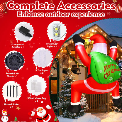 Yinhua 6 FT Christmas Inflatables Climbing Santa Claus Inflatable Outdoor Decoration, Hanging Christmas Blow Up Yard Decorations with Built-in LED Lights for Window Wall Roof Decor Holiday Party