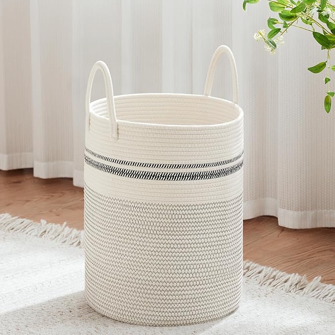VIPOSCO Large Laundry Hamper, Tall Woven Rope Storage Basket