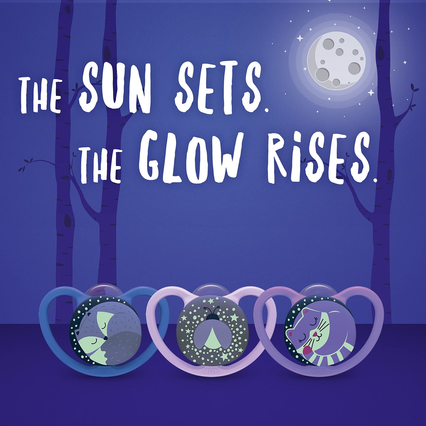 NUK Space Day & Night Baby Dummy | 18-36 Months | Glow-in-the-Dark Soothers with Extra Ventilation for Sensitive Skin | BPA-Free Silicone | Zebra & Lion | 4 Count