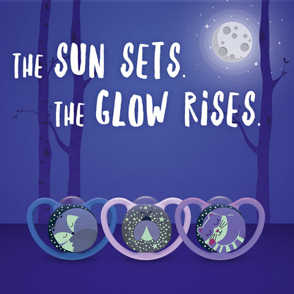 NUK Space Day & Night Baby Dummy | 18-36 Months | Glow-in-the-Dark Soothers with Extra Ventilation for Sensitive Skin | BPA-Free Silicone | Zebra & Lion | 4 Count