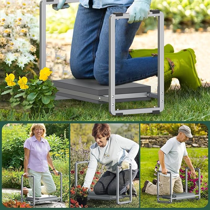 FLINTER Garden Kneeler and Seat, 10.2" Wider Heavy Duty Thick Gardening Bench for Kneeling and Seat - Multifunctional Kneeler Bench, Gardening Gifts for Women, Seniors Grandparents, Gray
