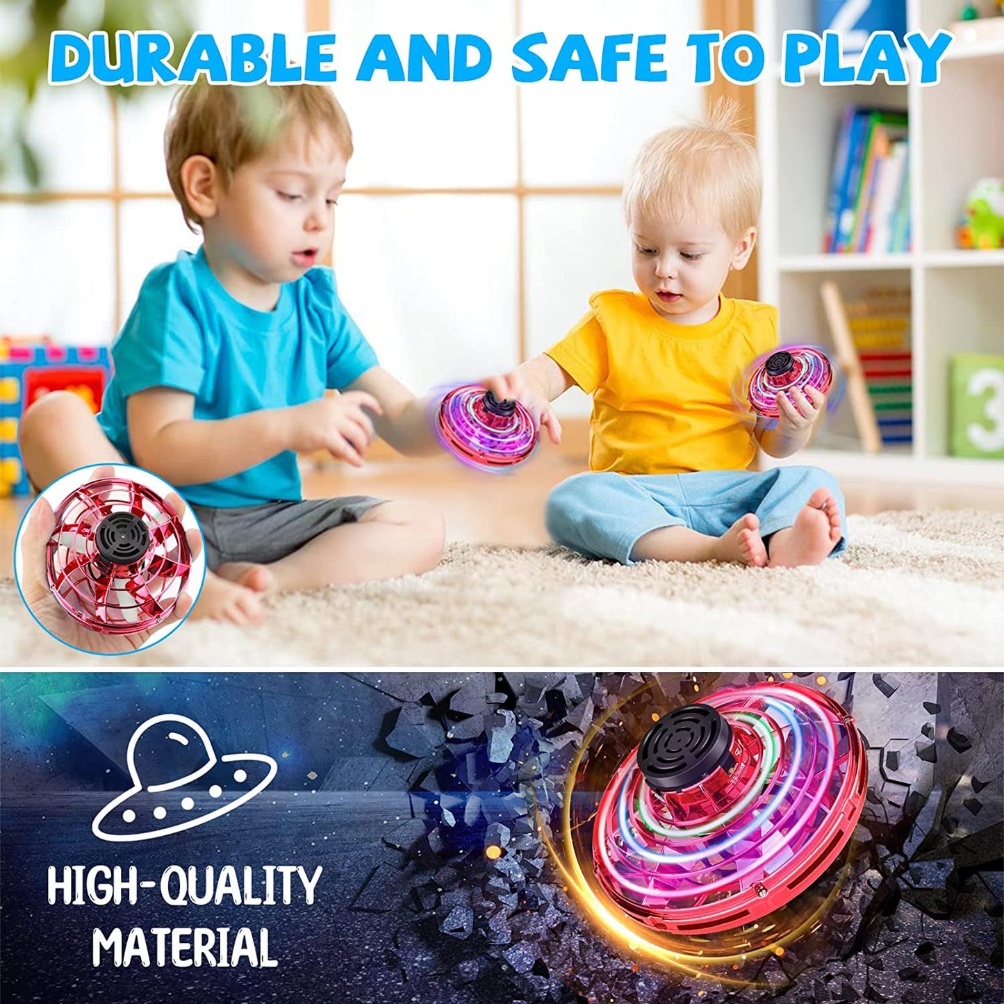 Flying Spinner Toys, Hand Controlled Mini Drone, RGB Light Fidget Boomerang Spinner, 360 Rotating Fly UFO Spin Drone, Flying Space Toys Gift For Kids Adults Outdoor Indoor (Red)