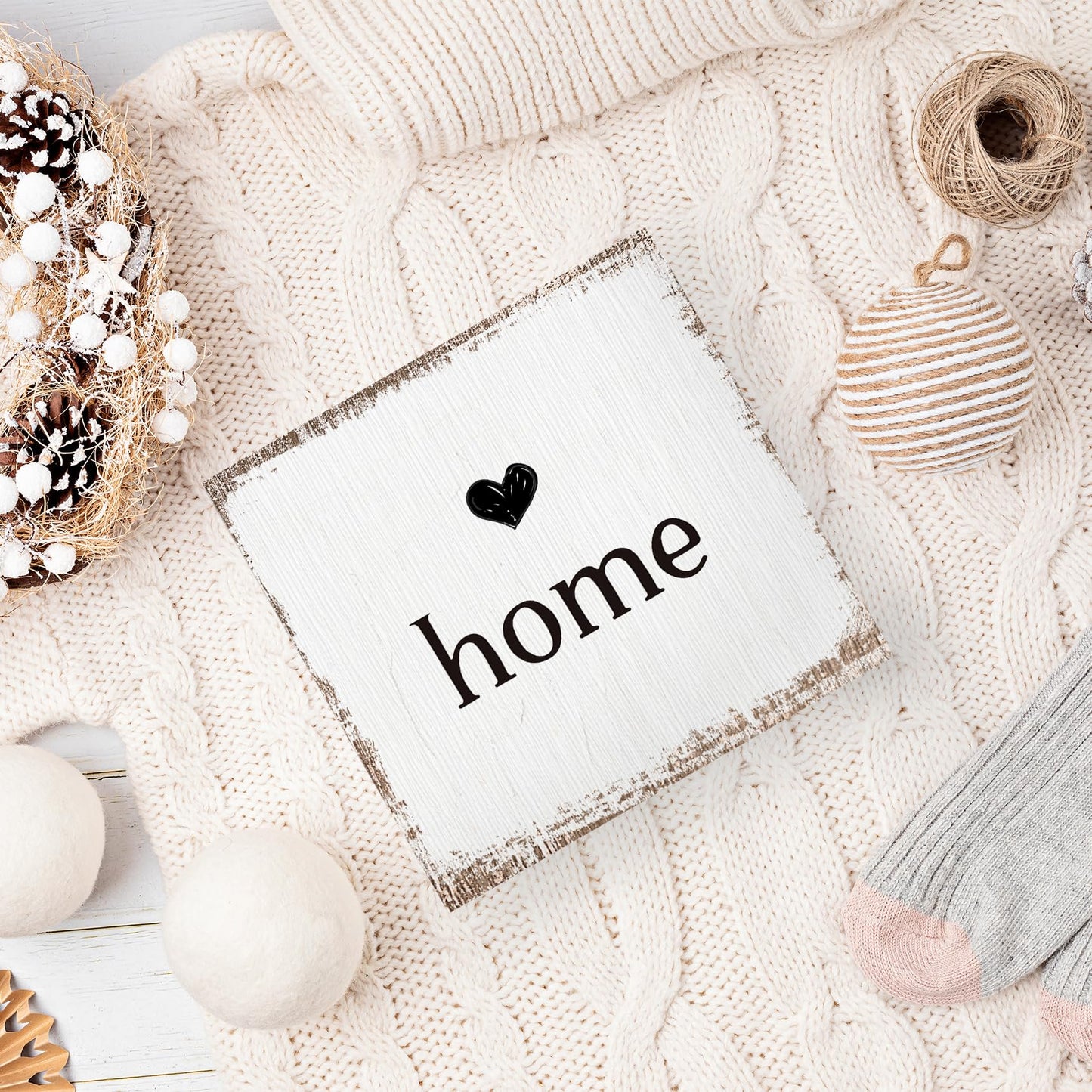 ANIANG Home Sign, Home Signs for House Decor, Welcome Sign, Rustic Farmhouse Desk Decor Wood Block Box Plaque for Living Room Wall Shelf, Housewarming Gifts