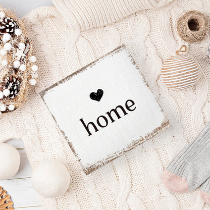 ANIANG Home Sign, Home Signs for House Decor, Welcome Sign, Rustic Farmhouse Desk Decor Wood Block Box Plaque for Living Room Wall Shelf, Housewarming Gifts