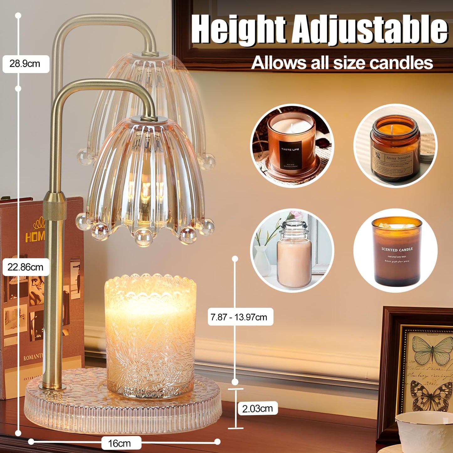 Maromamix Candle Warmer Lamp with Timer - Electric Wax Melt Warmer with Adjustable Height and Dimmer for Scented Candle Wax, Home Fragrance Décor and House Warming Birthday Gifts for Women Mom