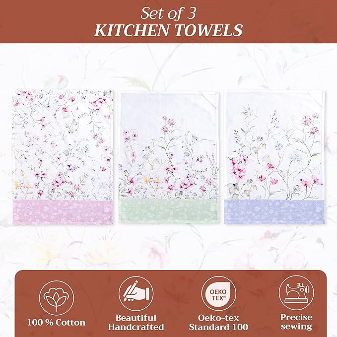 Maison d' Hermine Kitchen Towels Set of 3 100% Cotton 27.50" x 20" Reusable