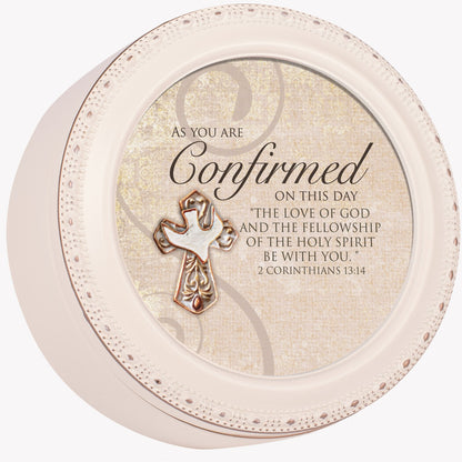 Cottage Garden Confirmed This Day The Love of God Ivory Rope Trim Petite Round Jewelry and Keepsake Box