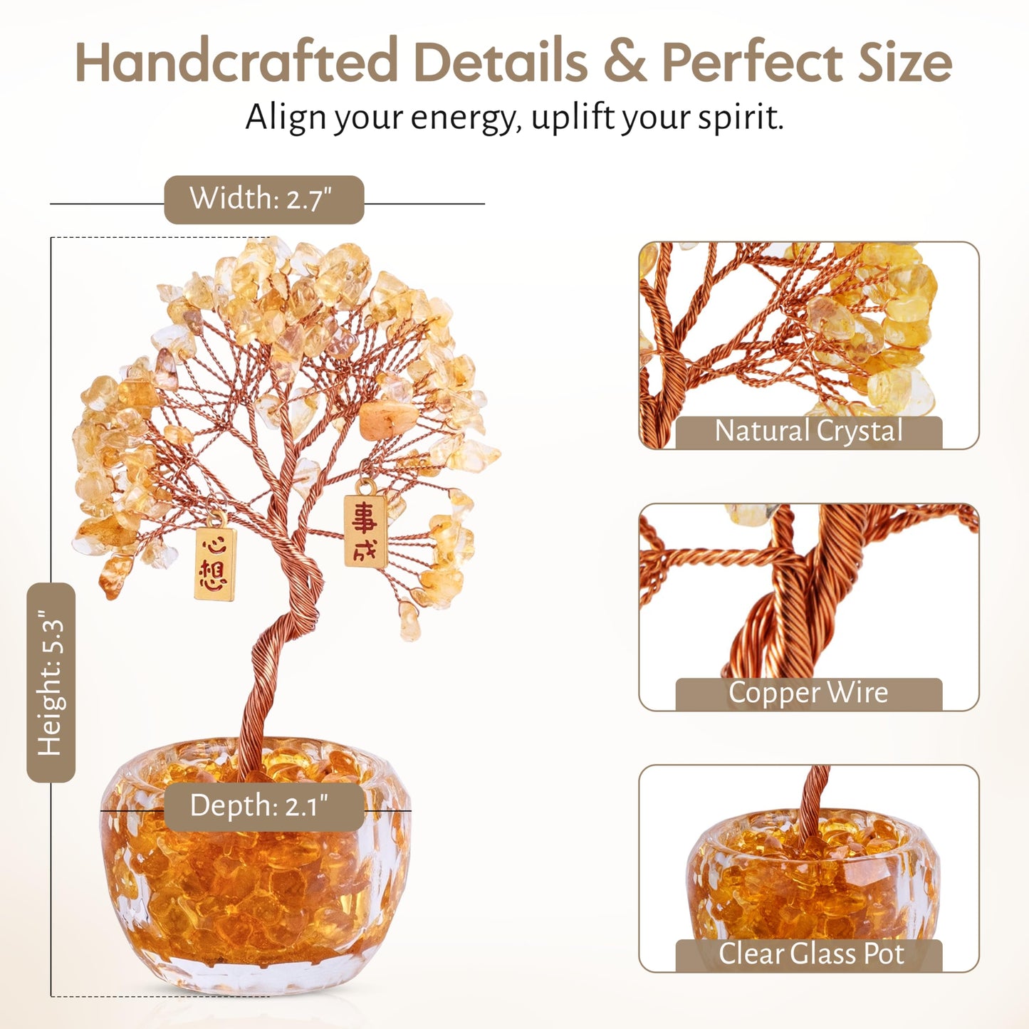Now Aurah Citrine Crystal Ornament Handmade Gemstone Tree for Desk Decor Feng Shui Money Tree Attracts Wealth & Positive Energy Thoughtful Gift for Women & Men