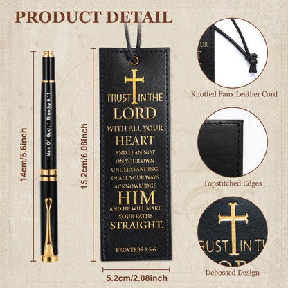 SAIWEILAI ONLINE 3 Pieces Christian Gifts for Men Religious Gifts for Dad Bible Verse Inspirational Notebook Bible Verse Ballpoint Pen Trust in The Lord Bookmark for Men Office School Journal Supplie