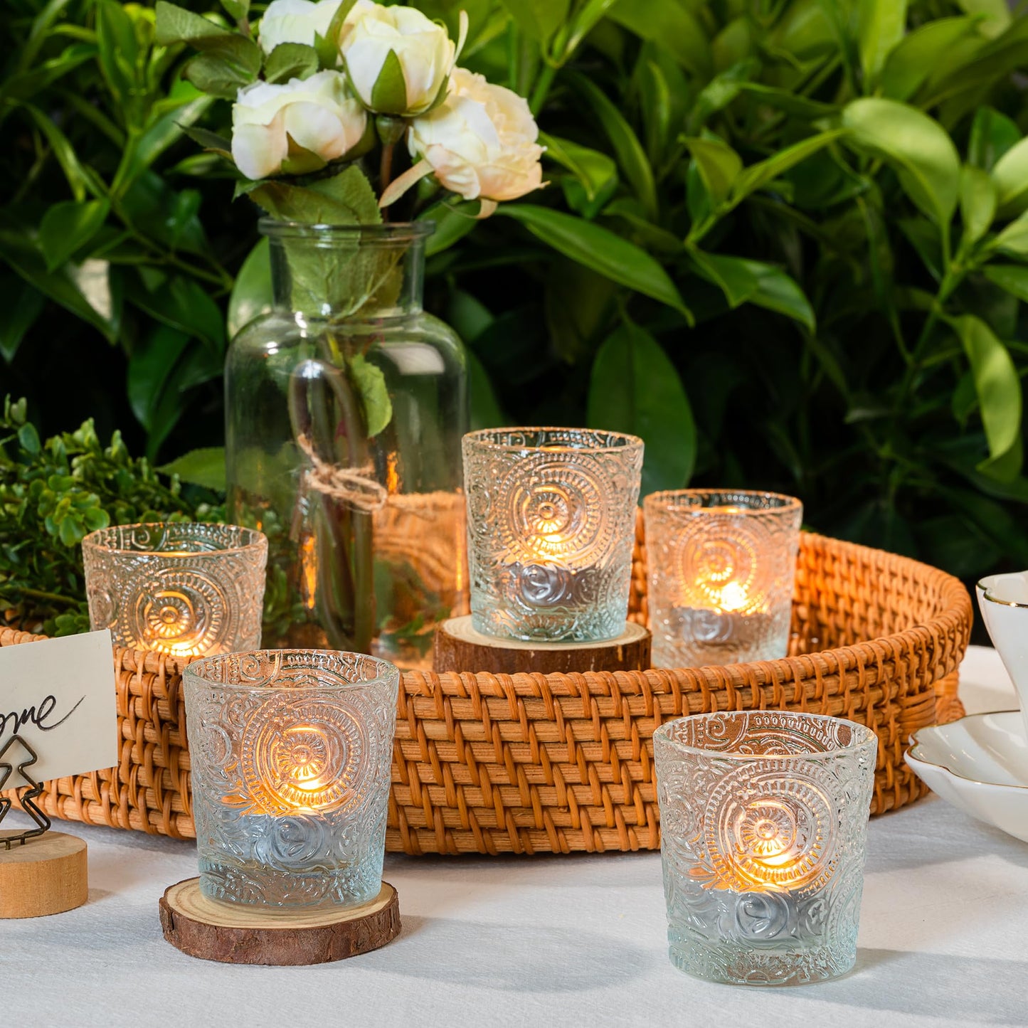 Clear Sun Moon Stars Glass Tealight Holders, 6 Pack