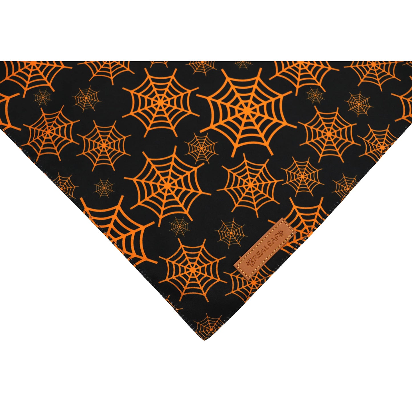 Realeaf Halloween Dog Bandanas 2 Pack, Pumpkin and Spider Web Bibs, Triangle Reversible Fall Pet Scarf, Premium Durable Fabric, Adjustable Fit (Small)