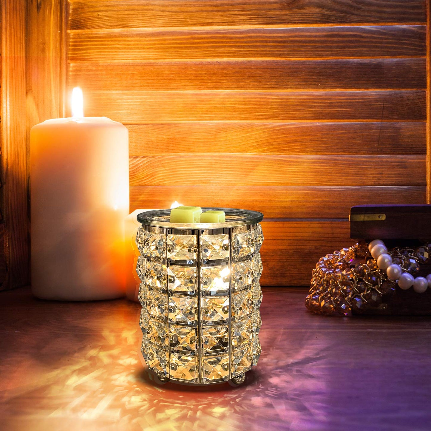Wrought Iron Crystal Wax Melt Warmer Electric Oil Burner Wax Melt for Home, Kitchen, Living Room, Bedroom, SPA(Golden)?-
