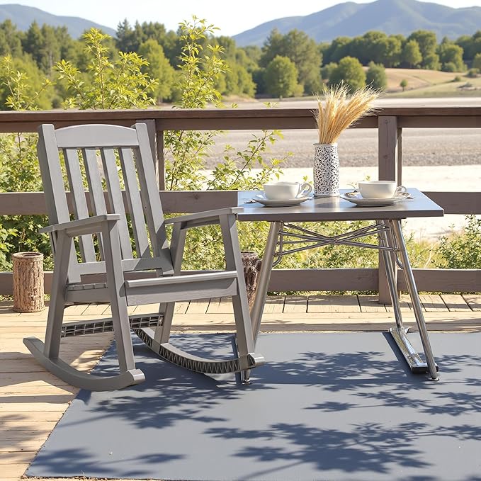 Devoko PP Material Rocking Chair Outdoor Indoor All Weather High Back Patio Rocker for Adult Heavy Duty Rocking Chair for Patio Backyard Porch Garden (Heavy Duty, Gray)