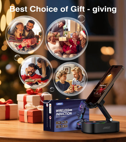 Jorest Wireless Induction Speaker,Cell Phone Stand with Bluetooth Speaker,Valentine's Gifts for Older Men Women Teenage Boy,Ampilifer Gadget Foldable with iPhone/Ipad,Birthday Gift for Dad Father