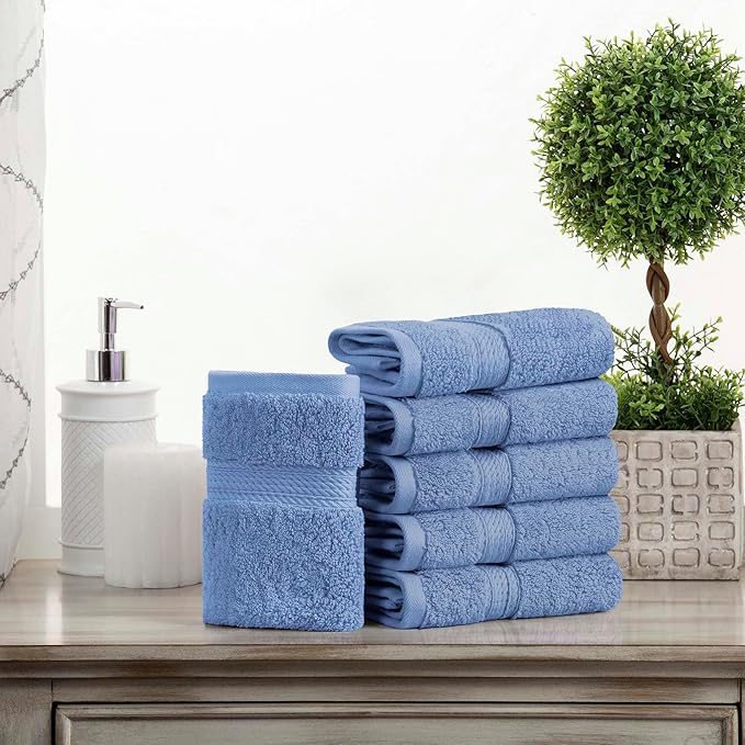 SUPERIOR Solid Egyptian Cotton Hand Towel Set, Denim Blue