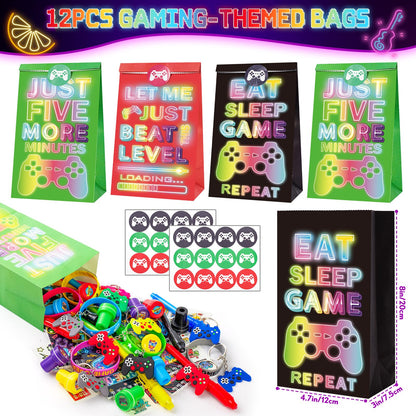 SNLN Video Game Party Favors Gamer Birthday Supplies Kids Notebook Invisible Ink Pen Paper Bag Silicone Bracelet Stamper Keychain Glow Tattoo Sticker Gaming Game On Party Favors Goodie Stuffers Decor