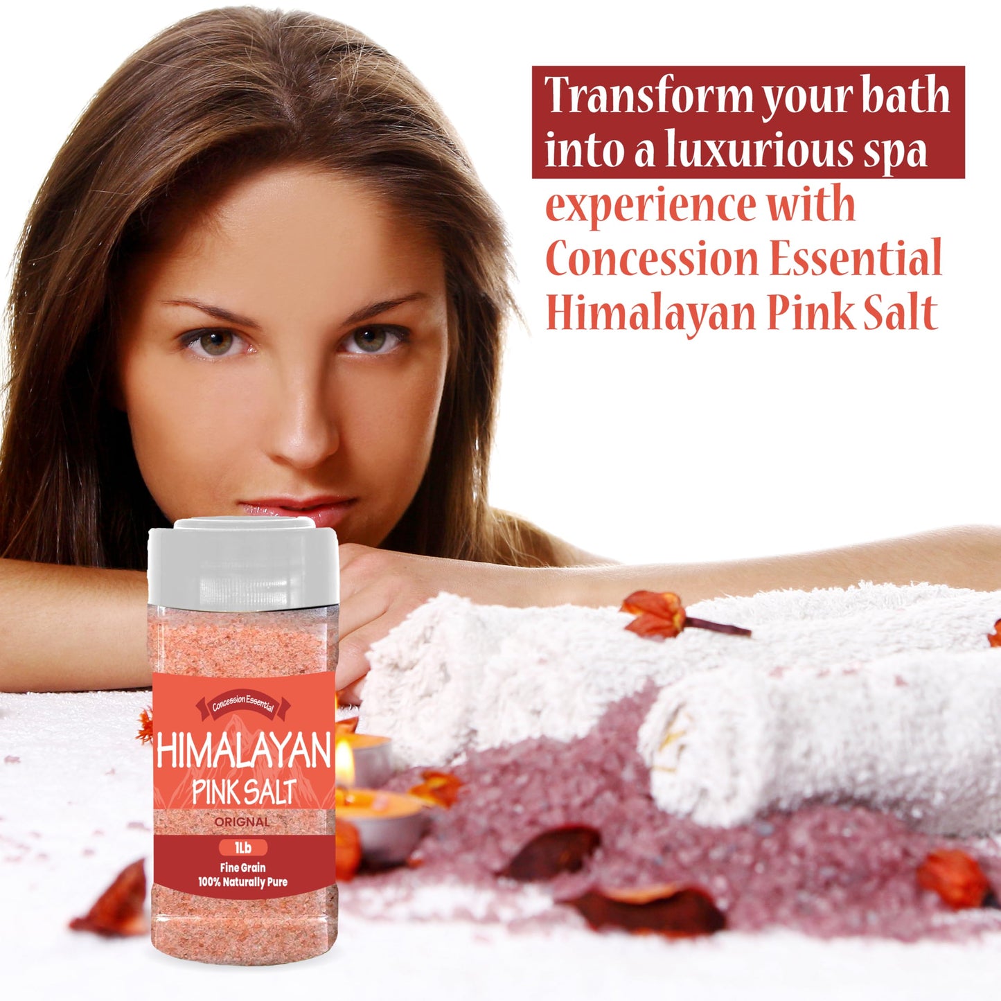 Concession Essentials- Himalayan Fine Grain Pink Salt (1lb) Includes a 3" Wooden Scoop