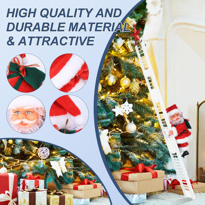 Electric Santa Ladder with Climbing Santa Claus,Singing Santa Christmas Plush Toys Decorations with Music for Xmas Tree Ornament Indoor