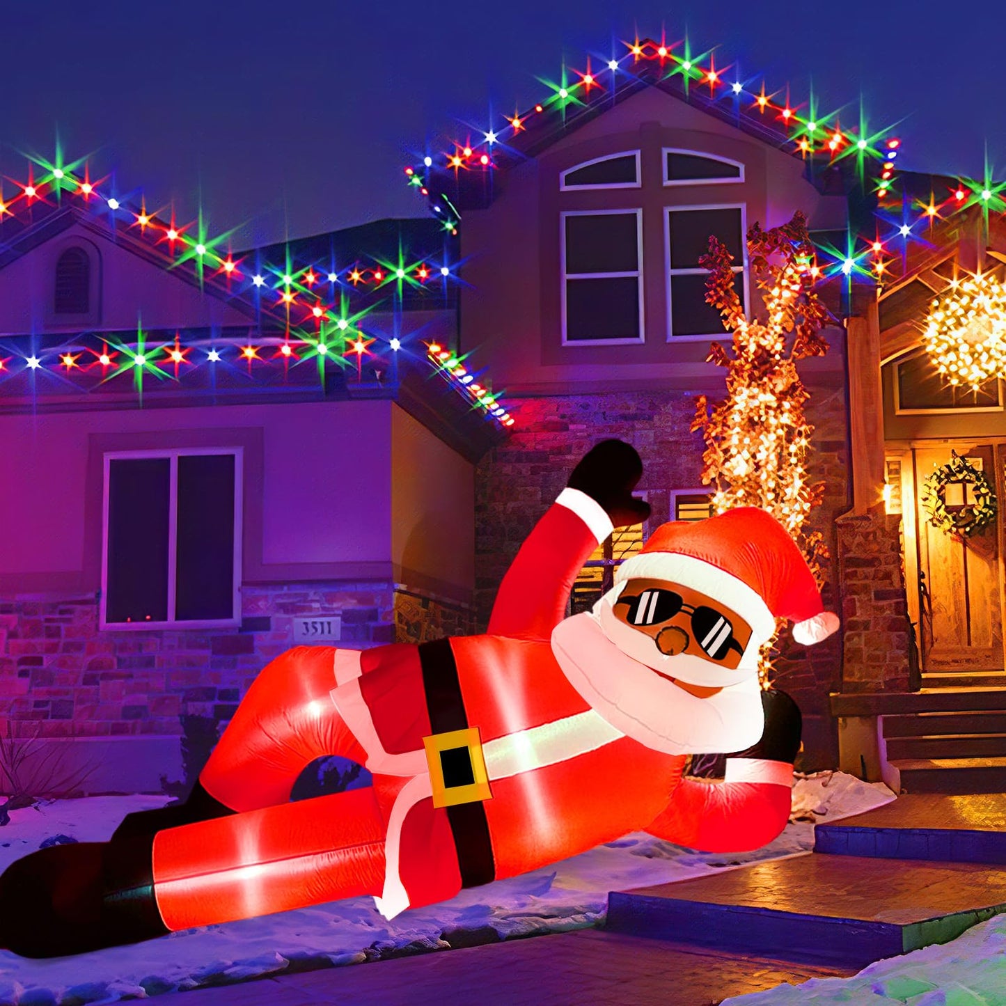 OurWarm 10FT Christmas Inflatables Outdoor Decorations, Giant Inflatable Black Santa Outdoor Inflatables, Christmas Blow Up Yard Decorations for Xmas Outside Lawn Yard Garden