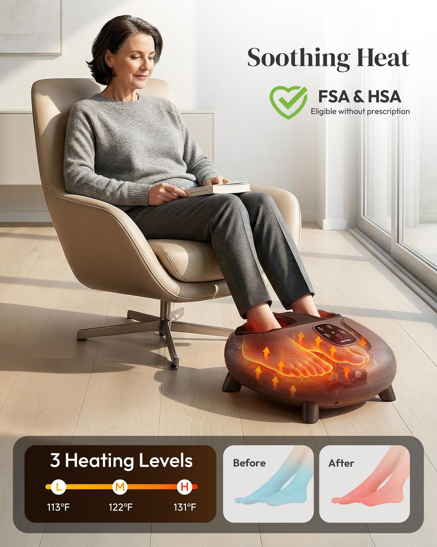 Heycool Fathers Day Dad Gifts, 2026 Upgrade FSA Eligible HSA Foot Massager, Shiatsu Foot Massager Machine with Heat and Compression for Plantar Fasciitis Neuropathy, Remote Control, Gifts, Size 14