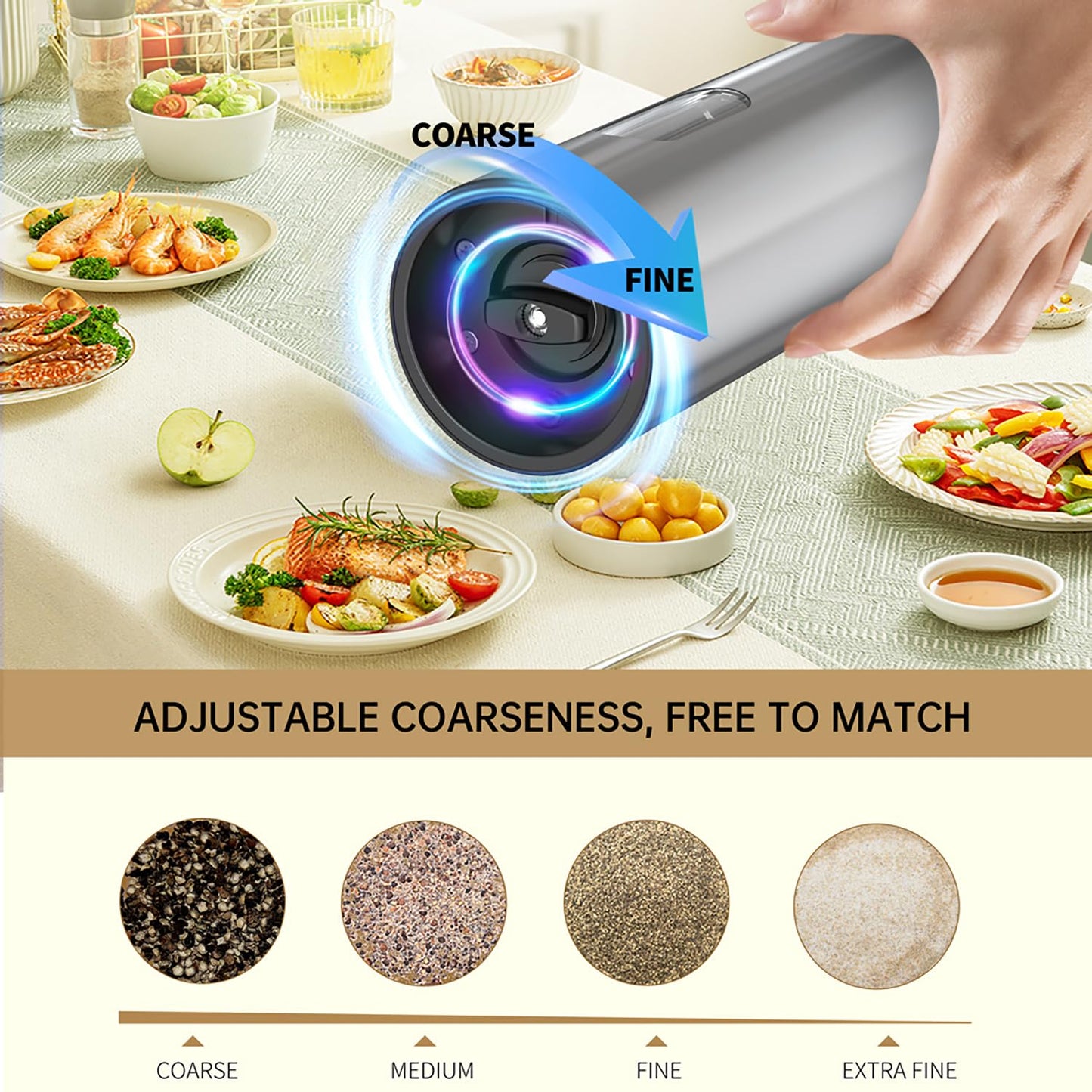 Electric Salt and Pepper Grinder Set with Charging Base,Stainless Steel Automatic Pepper Grinder Set Top-Refill,Flexible Coarsenes,110ml Larger Capacity with LED Light for Home Kitchen (2 pack)