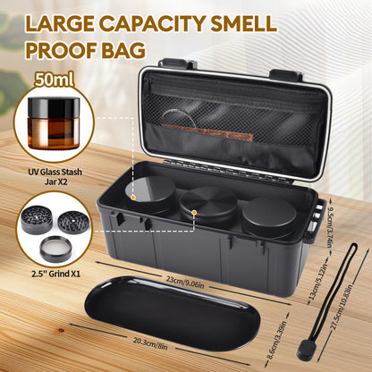 Anverion Smell Proof Bag, Odor Proof & Odorless Stash Box with Grind and Storage Tray, Waterproof Large Travel Storage Case, Home Organizer Container for Men Women, Gift for Women/Men