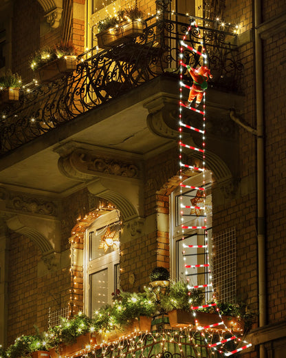 Toodour LED Christmas Lights - 10ft Christmas Decorative Ladder Lights with Santa Claus, Xmas Decorations Light for Indoor Outdoor, Window, Garden, Home, Wall, Xmas Tree Decor - White & Red