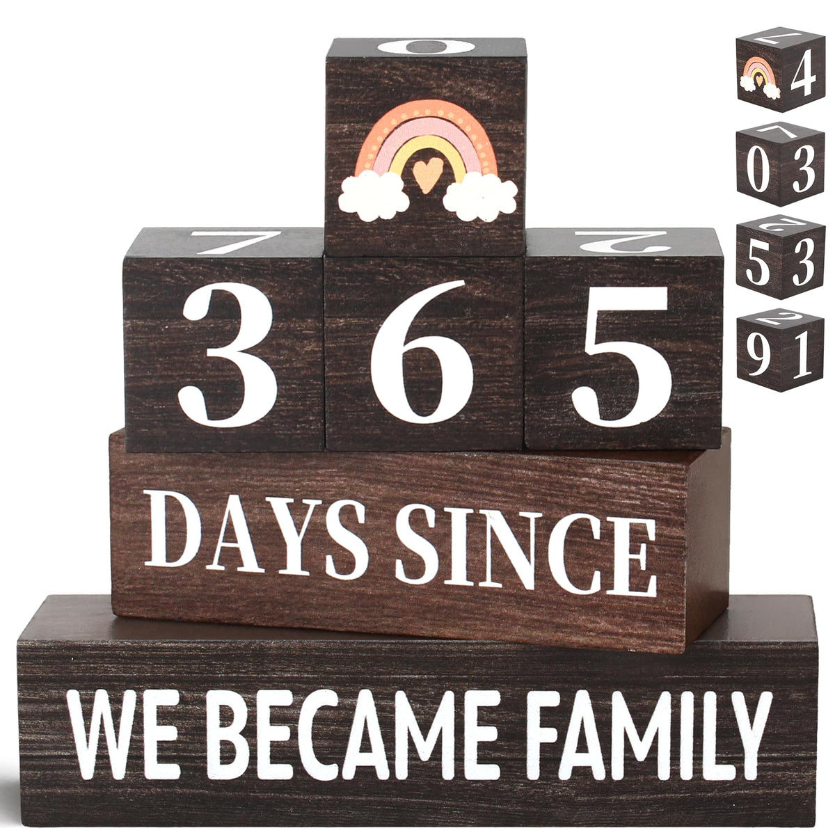 6 Pcs 365 Days Countdown Adoption Wooden Table Decor, Adopt Rustic Table Centerpiece Decorations for Home Office Shelf