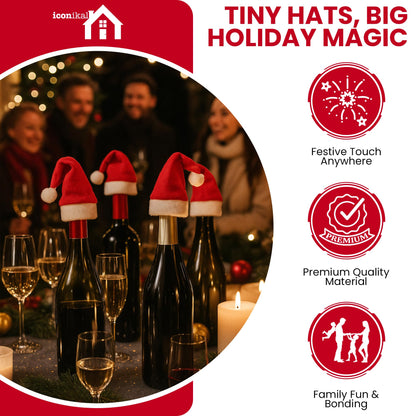 Iconikal 12-Pack Mini Felt Santa Hats Red 4.5x6-Inch Christmas Decorations for Crafts Wreath Tree Ornaments Wine Bottle Toppers Holiday Bulk Pack