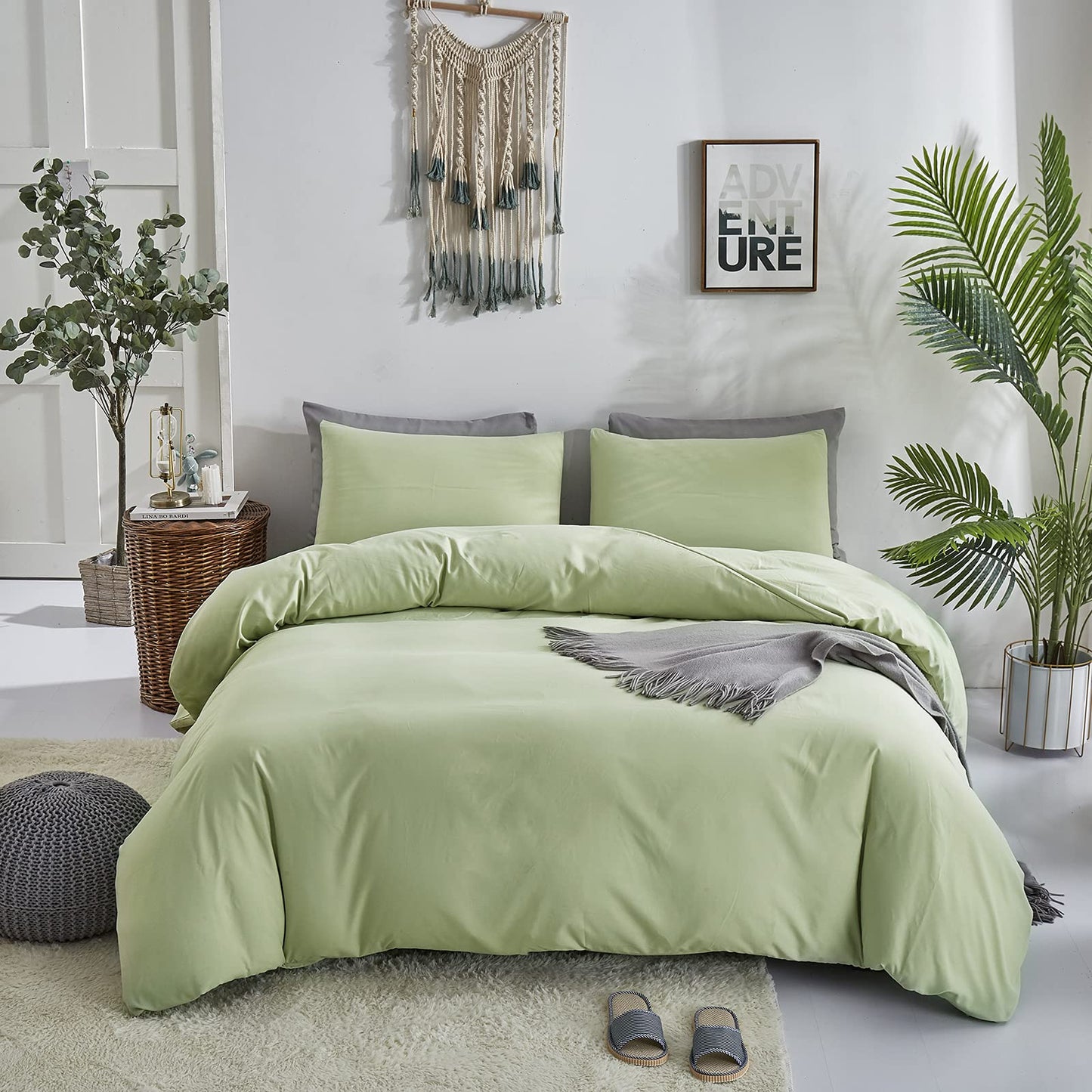 KAREVER Sage Green Comforter Set Full Bedding Set Lightweight Women Soft Durable Light Mint Green Blanket 3 PCs Men Full Size Sage Green Breathable Bed Comforter Set