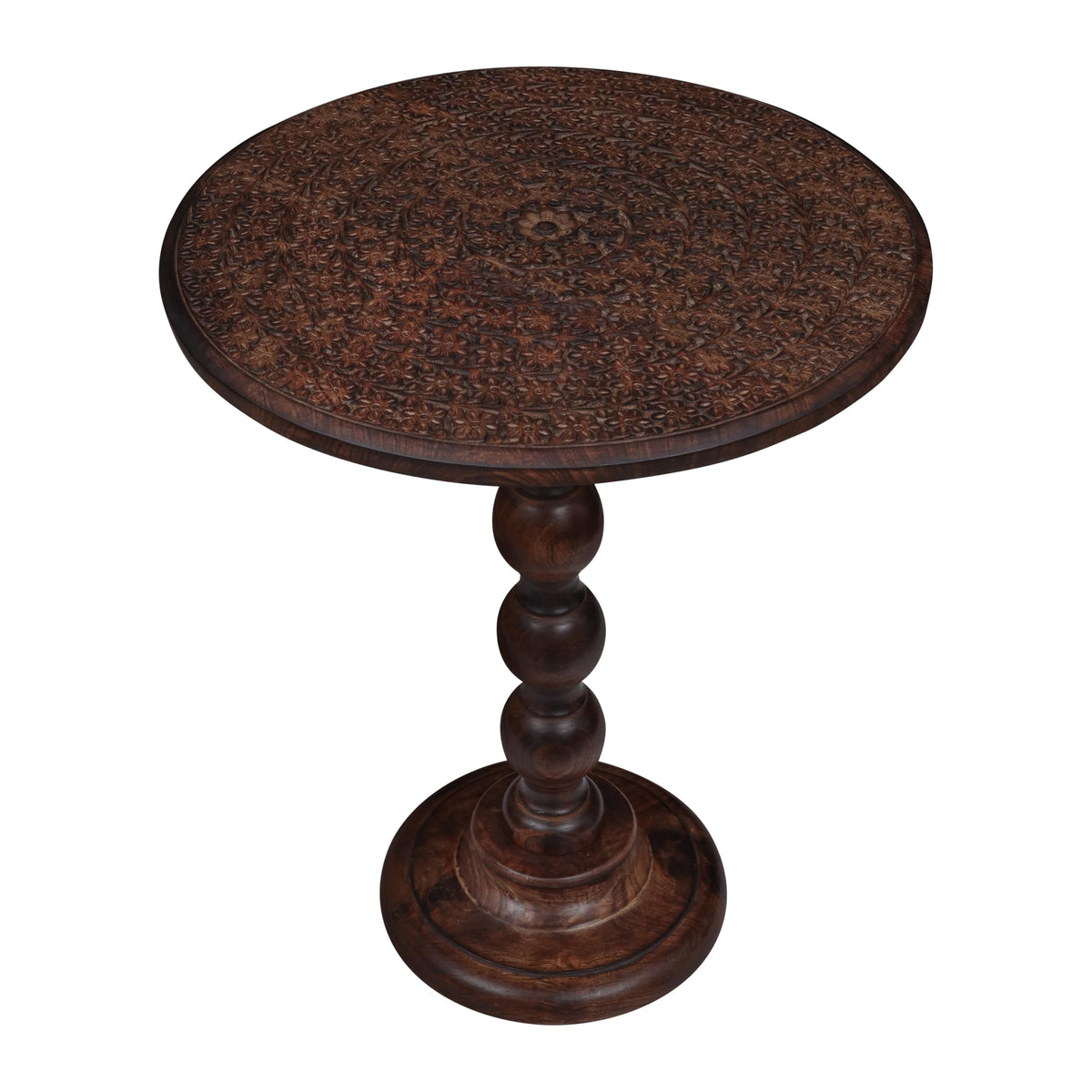 Side Tables Round – Small Drink Table for Small Spaces, Modern Accent Nightstand with Hand-Carved Top & Solid Wood Tables for Living Room, Bedroom, Office – Scorch Burnt Finish_18x22 Scorch Burnt