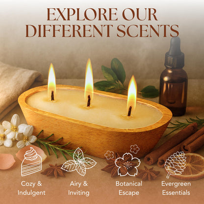 Dough Bowl Candle Co. Jasmine Candle for Women or Men - 10x6 3 Wick Scented Candles for Home, Mango Wood Large Luxury Soy Candles with Scented Wax, Long Burning 40H Burn Time for Spring or Summer