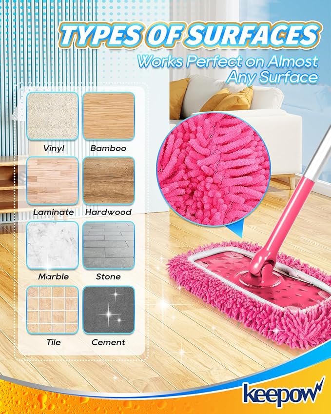 KEEPOW Pink Reusable Dry Sweeping Cloths Microfiber Wet Mop Pads Compatible