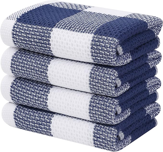 Homaxy 100% Cotton Waffle Weave Check Plaid Kitchen Towels, 13 x 28 Inches