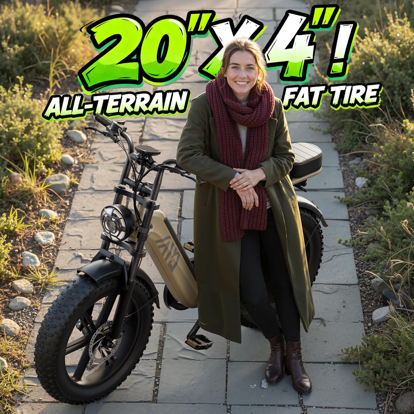 TST Electric Bike for Adults, 1500W Peak Motor Ebike with 48V 15Ah Battery, 60 Miles Range Electric Bike, 20" Fat Tire E Bike with Rear Seat, 7 Speeds（Yellow