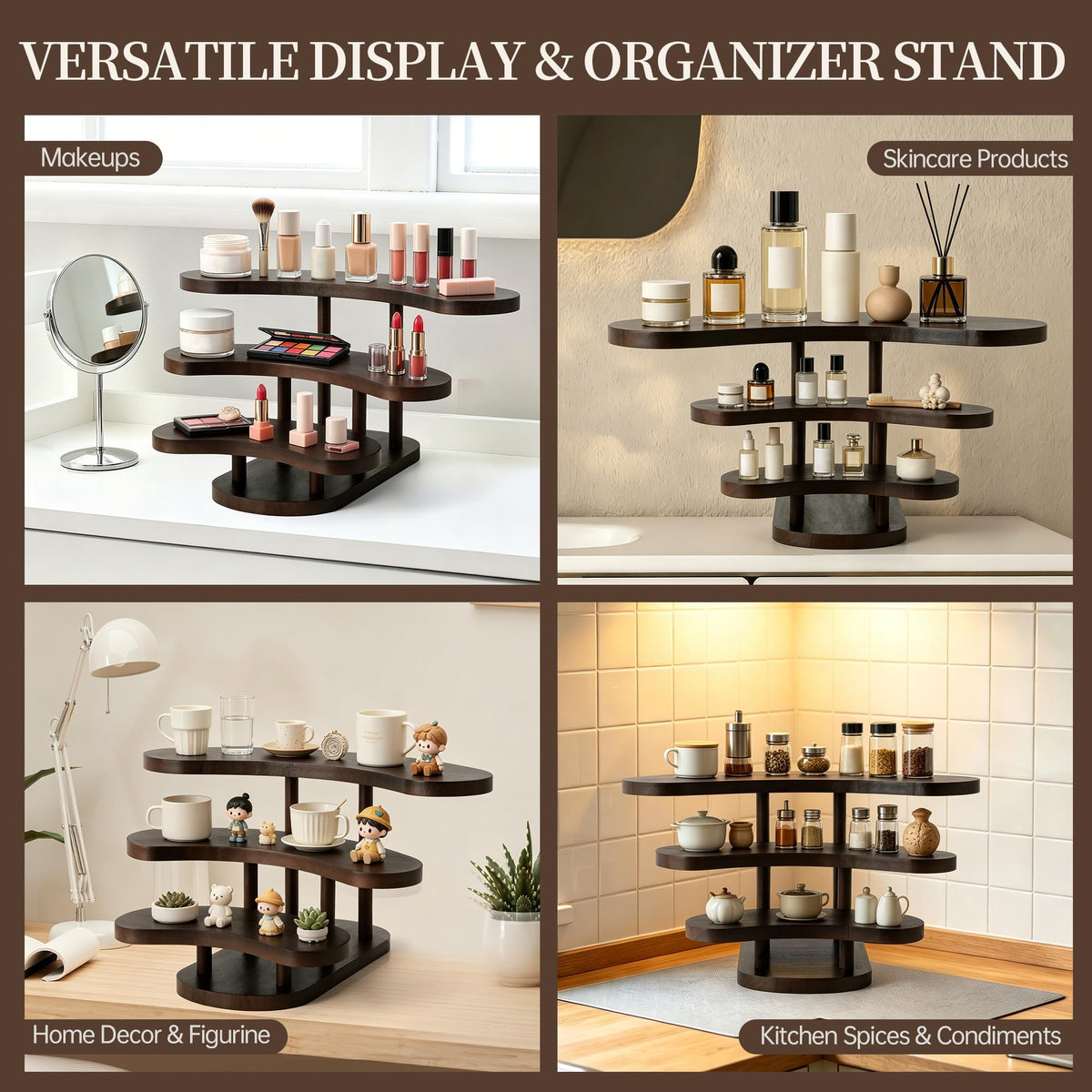 TURSTIN Wooden Perfume Organizer 3 Tier Cologne Organizer for Men Tiered Risers Display Stands Cupcake Stand Holder Wood Tabletop Displays Rack Vendor Booth Display Shelf for Desserts, Makeup, Figures