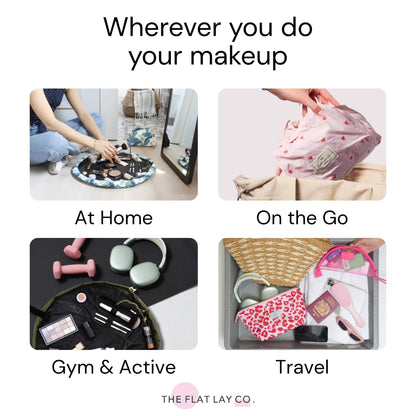 The Flat Lay Co. Makeup Bag - Tropical Leaves Travel Drawstring Makeup Bag with Brush Holder & Large Pockets - Cosmetics Organiser Storage for Eyeshadow, Blushes, Lipstick, & Brushes