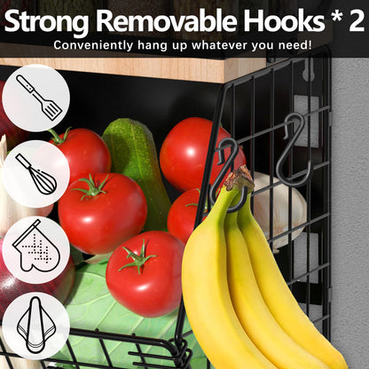 Uninol home Magnetic Shelf for Fridge with Wood Lid, Large Container Magnetic Spice Rack for Refrigerator,Fruit Potato and Onion Storage Bins, Pantry Organizers & Storage, Kitchen Counter, Cabinet