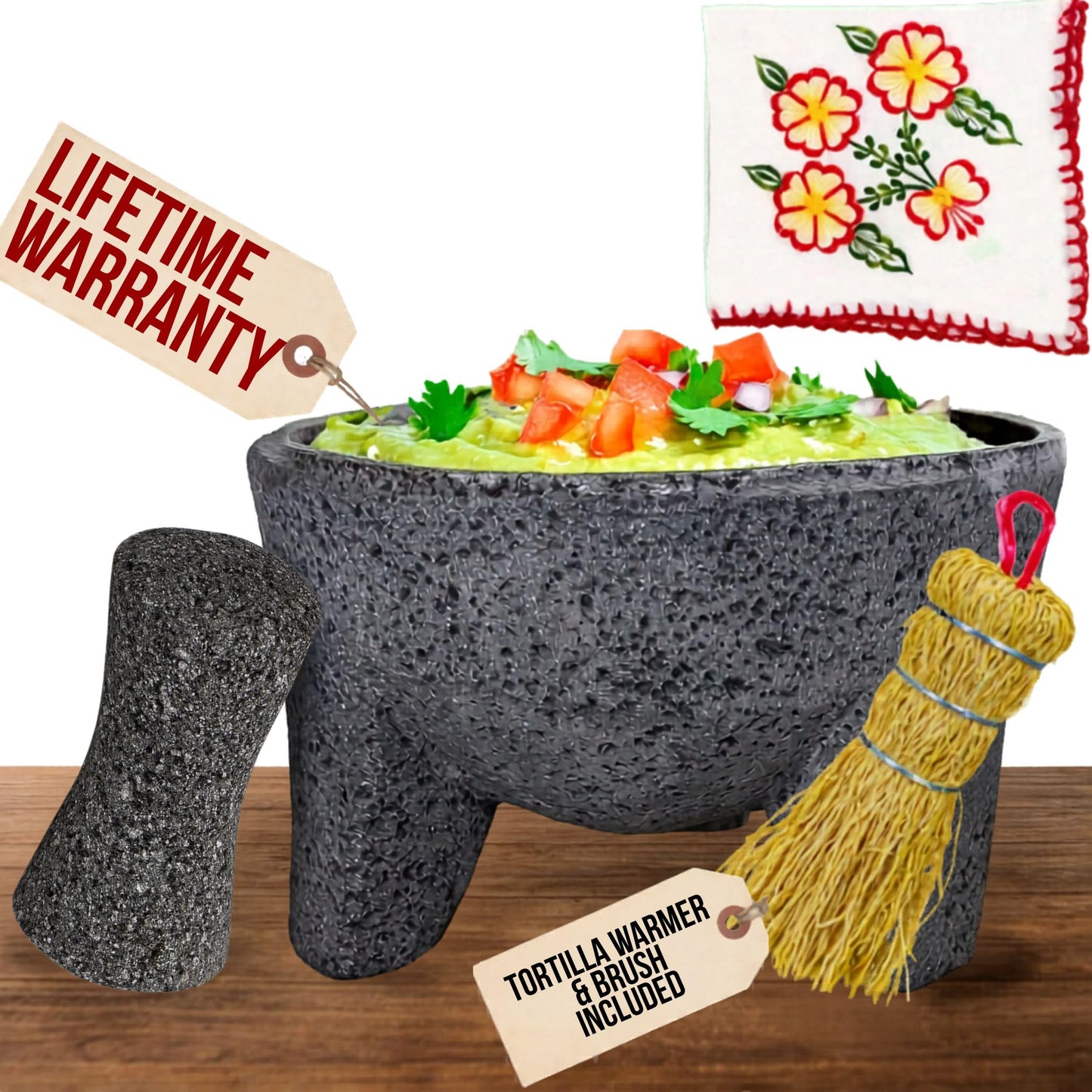 The Original Molcajete Mexicano Volcanic Rock Handmade of Authentic Lava Rock in Mexico - Molcajete de Piedra volcanica - Molcajete Mortar Pestle Bowl - Volcanic Rock Guacamole Maker