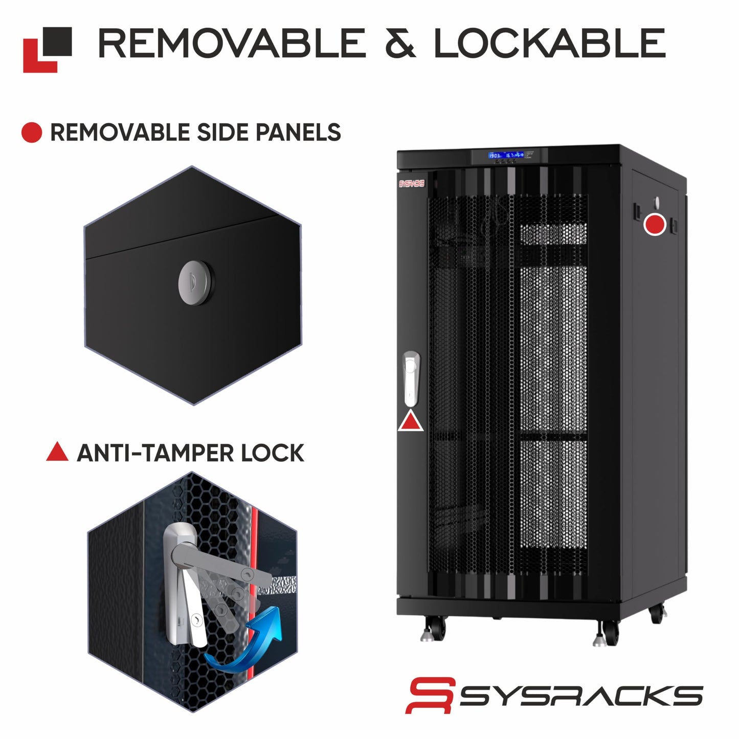 Sysracks 22U Server Rack Cabinet, 32" Deep, 19-Inch EIA-310