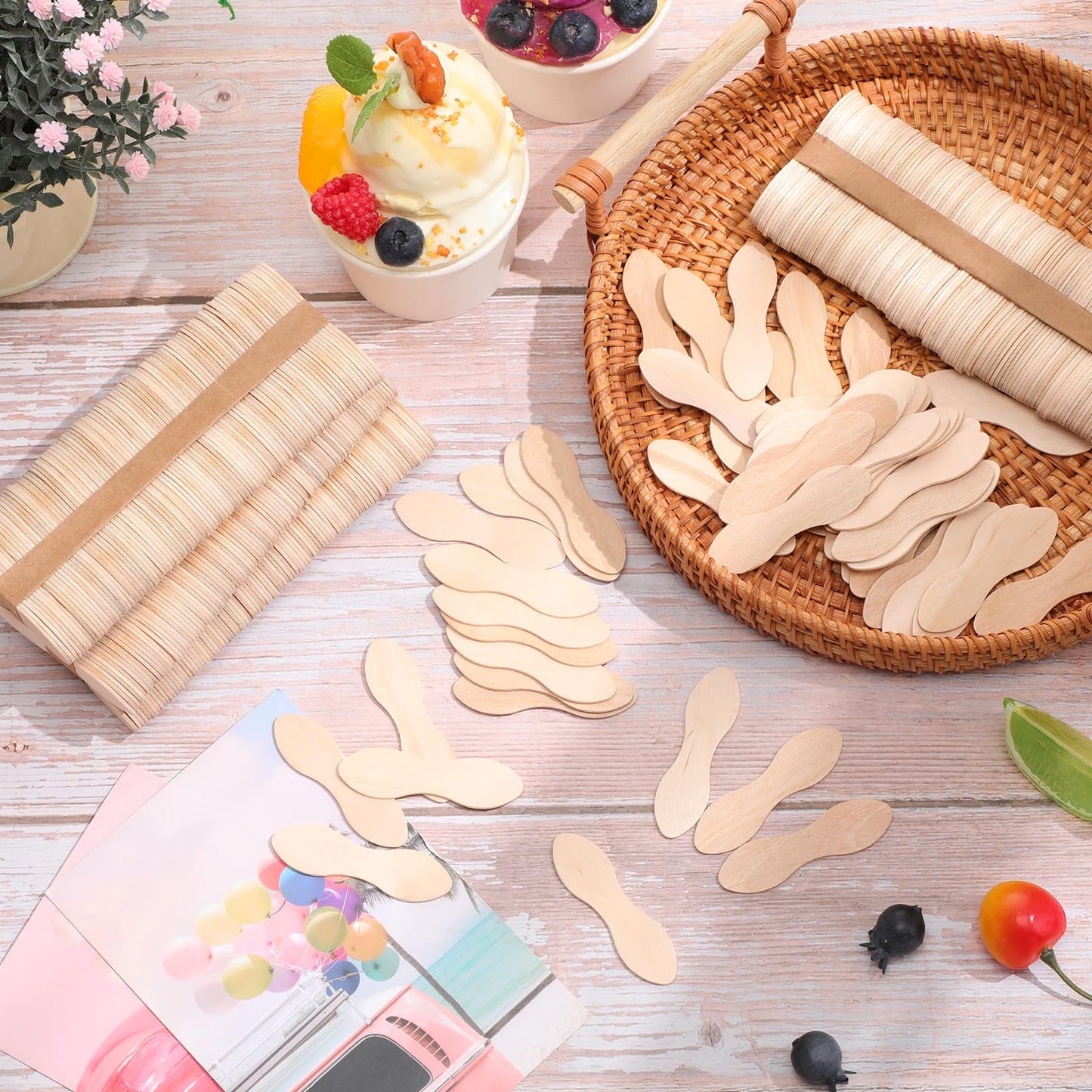 Reallnaive 1000 Pcs Wooden Ice Cream Sample Spoon Bulk, 2.4 inch Length, Mini Disposable Birchwood Tasting Spoons, Compostable and Biodegradable for Crafts, Tasting, Birthdays, Dessert, Honey, Cake