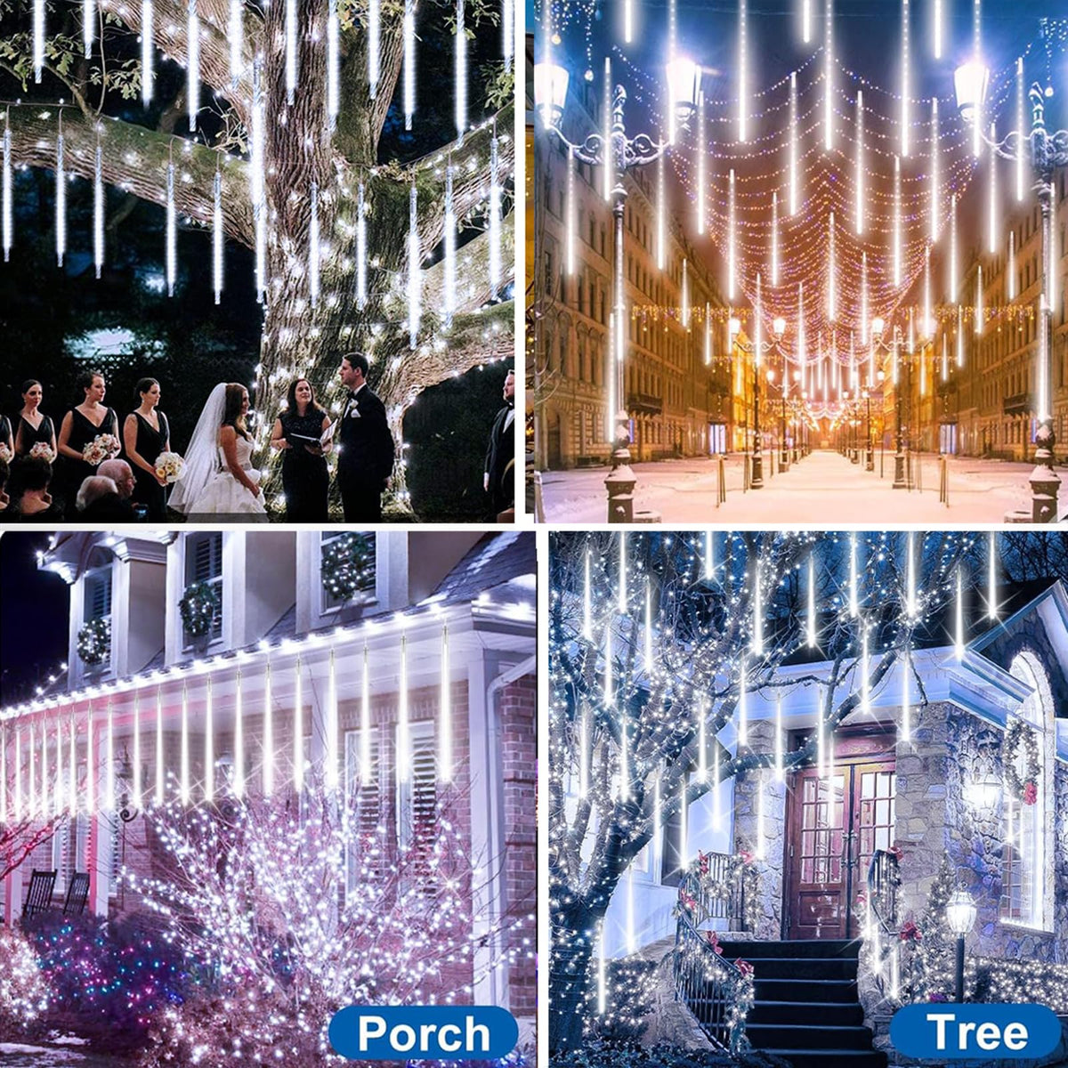 EAGWELL Christmas Lights Outdoor 16 Inch 20 Tubes Meteor Shower Rain Light, Waterproof Falling Icicle String Lighting for Xmas Tree Yard House Decor,Shine White