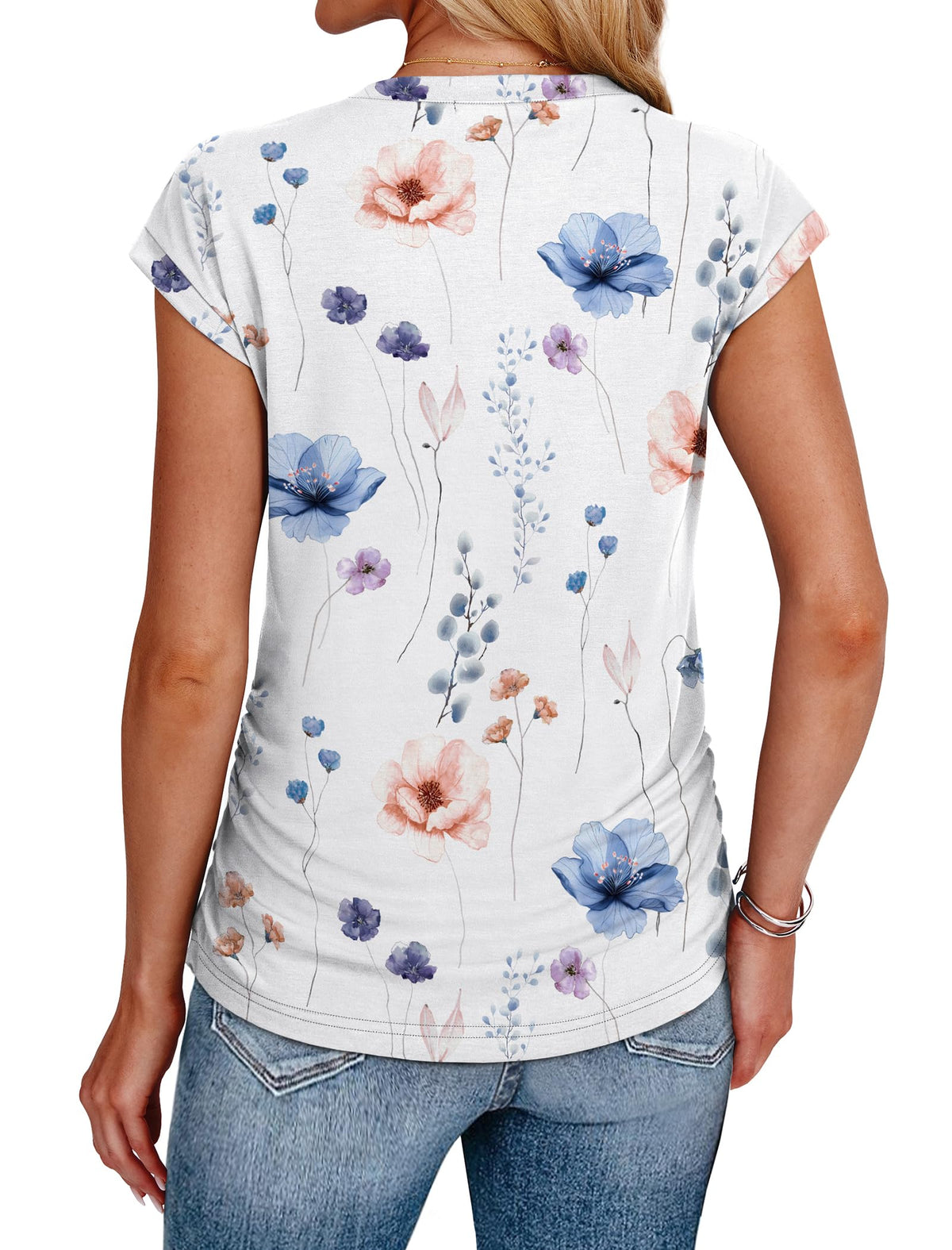 Womens Tops Trendy Summer Outfits 2025 Cap Short Sleeve Blouses Dressy Casual Crew Neck Tshirts Elegant M