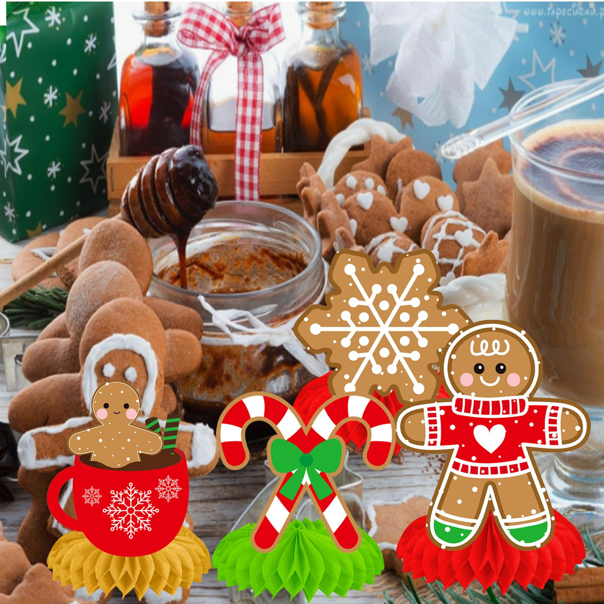 Christmas Honeycomb Centerpieces 12Pcs Gingerbread Man Party Table Centerpieces Gingerbread Party Decorations Merry Xams Snowflake Centerpieces for Winter Holiday Favor Supplies
