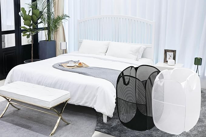 2 Pack Laundry Basket, Foldable Mesh Pop-up Laundry Hamper