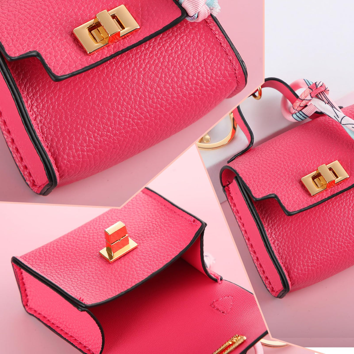 Liliaafar 8 Pcs Mini Backpack Keychain Mini Coin Purses for Women Cute PU Leather Makeup Bag with Keychain, Multi Pocket Card Holder Cable Organizer Giftable Zipper Pouch (Classics)