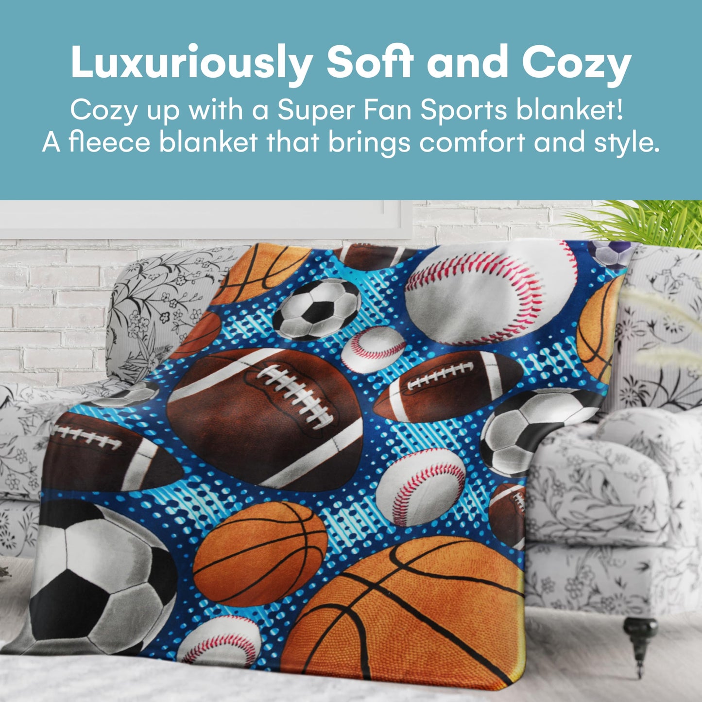Dawhud Direct Sports Fleece Blanket for Bed, 50x60 Inches Sports Fan Fleece Throw Blanket for Adults and Kids - Soft Plush Blanket - Queen Size