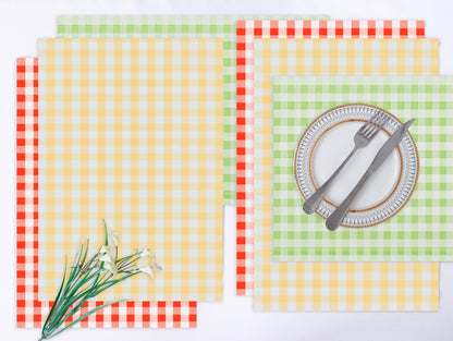 DUOBAO Plaid Checkered Placemats Set of 4 | 18x12 Inch Holiday Table Mats for Christmas, Weddings, Family Dinners | Machine-Washable Yellow Design